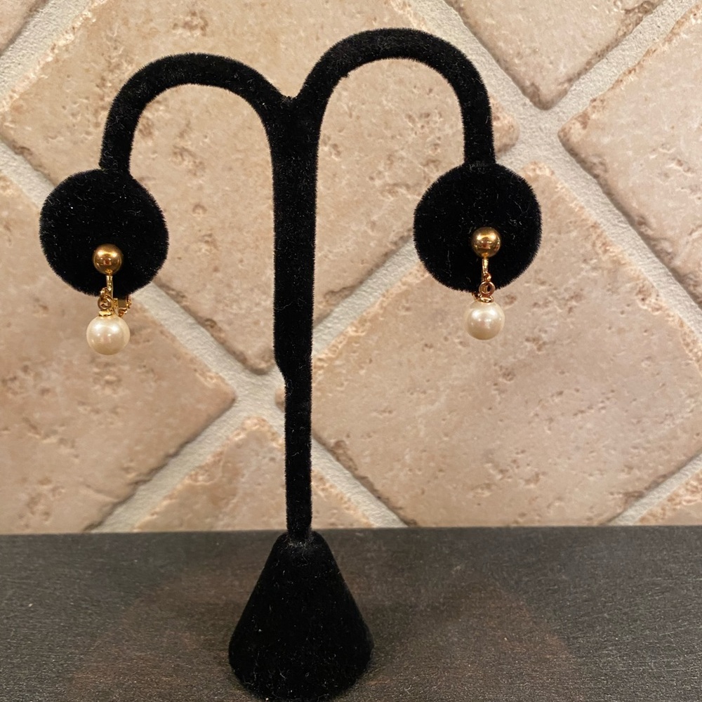 New Faux Pearl and Gold Clip Earrings